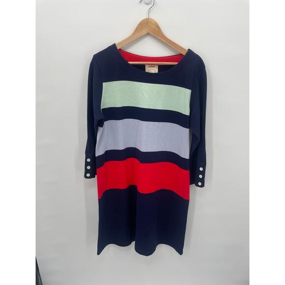 ANTHROPOLOGIE Allihop Colorblock Mod Stripe Cotton Shift Dress // L - Picture 2 of 8